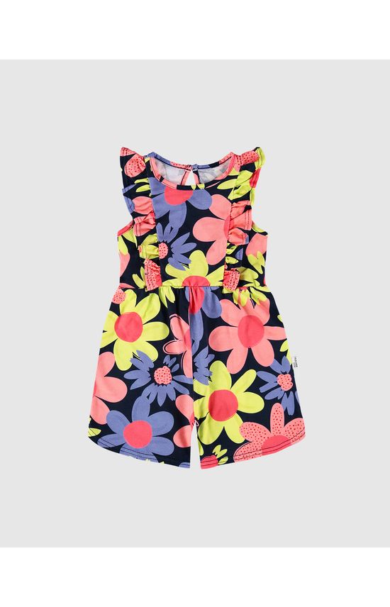 Macaquinho Infantil Menina Evasê Estampa Floral Em Algodão Malwee Kids