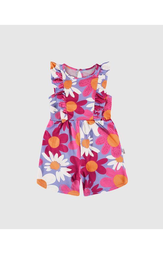 Macaquinho Infantil Menina Evasê Estampa Floral Em Algodão Malwee Kids