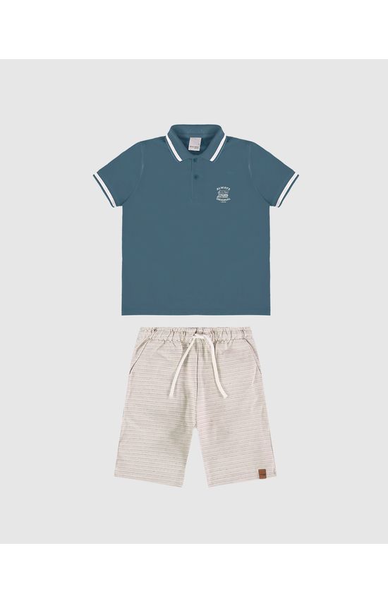 Conjunto Infantil Menino Camisa Polo + Bermuda Em Algodão Malwee Kids