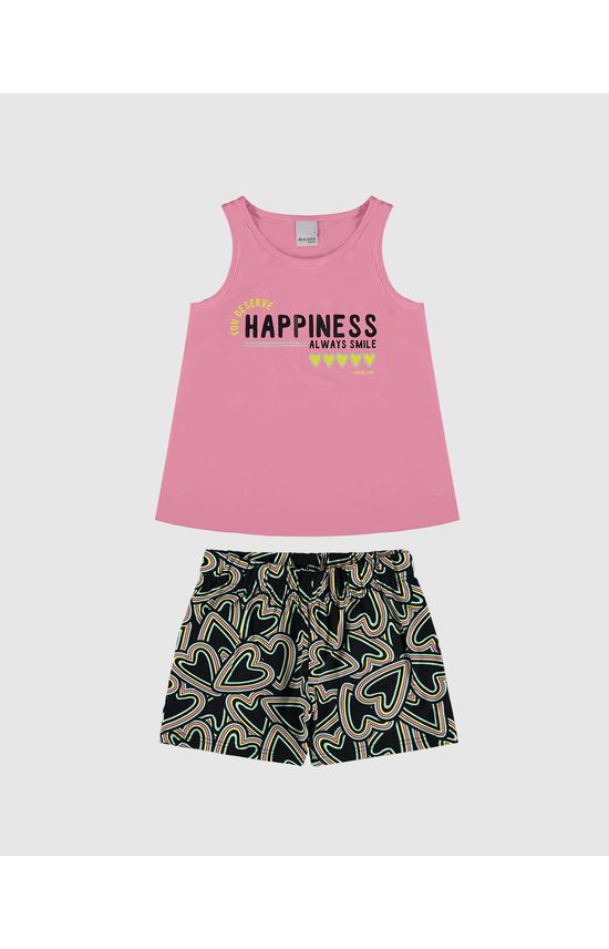 Conjunto Infantil Menina Shorts Estampado Em Algodão Malwee Kids