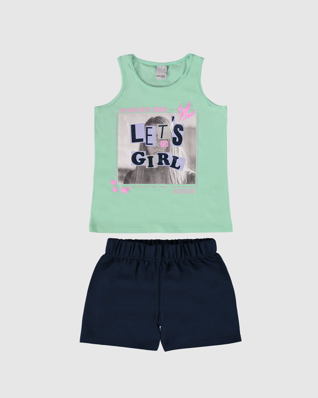 Conjunto Infantil Menina Regata Let's Go Girl Em Algodão Malwee Kids - Imagem 2