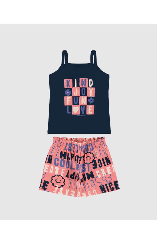 Conjunto Infantil Menina Regata E Shorts Estampado Em Algodão Malwee Kids
