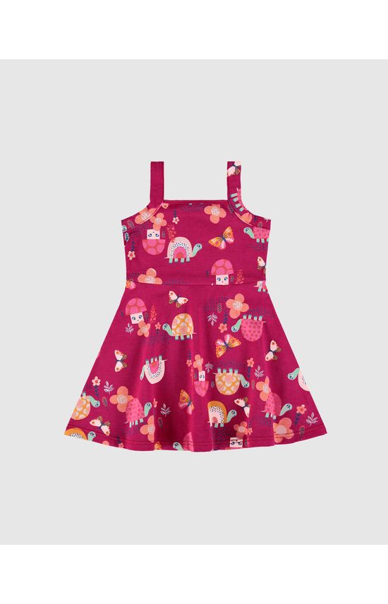 Vestido Infantil Rodado Com Estampa Alça Média Em Algodão Malwee Kids