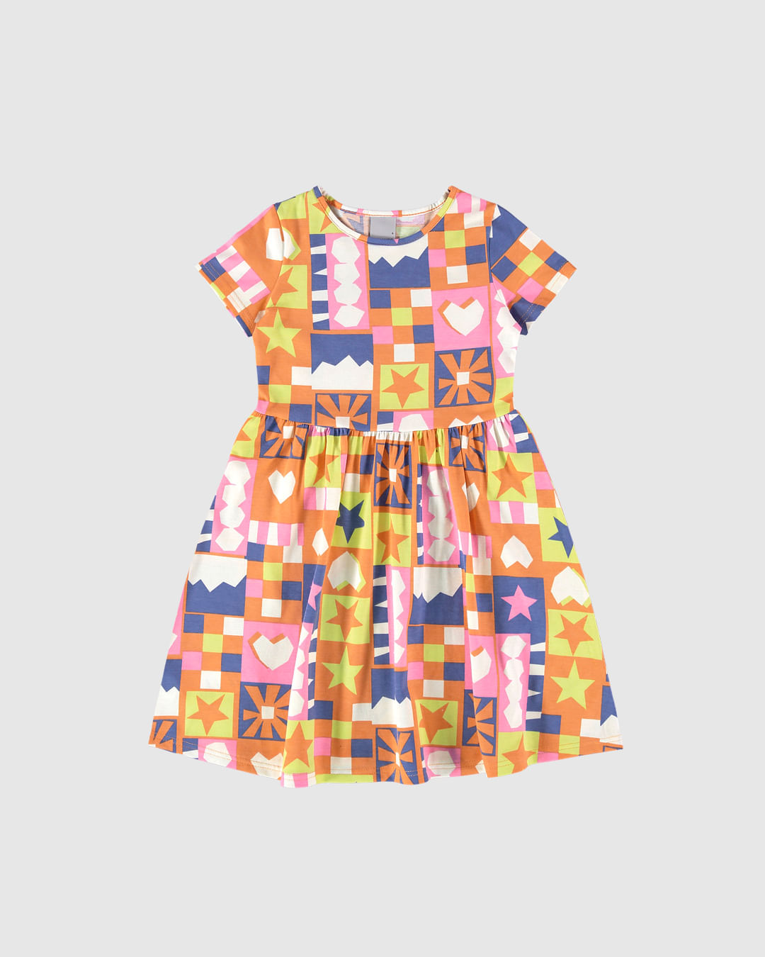 Vestido Infantil Evasê Manga Curta Estampado Em Algodão Malwee Kids