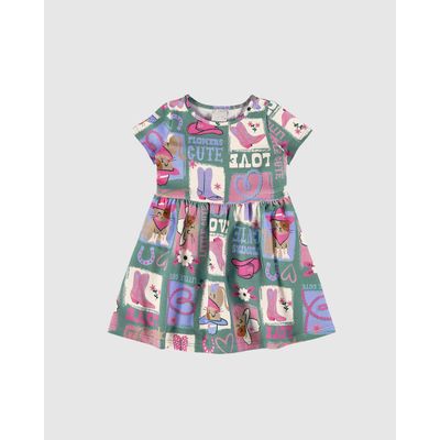 Vestido Infantil Rodado Com Estampa Em Algodão Malwee Kids