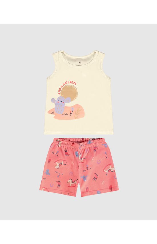 Conjunto Infantil Menina Regata + Shorts Estampado Em Algodão Malwee Kids