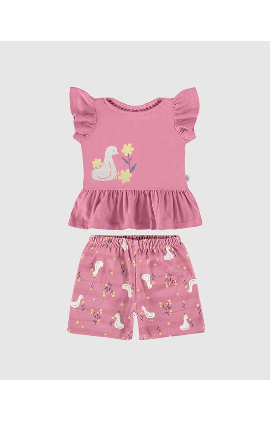 Conjunto Infantil Menina Blusa Com Babados + Shorts Em Algodão Malwee Kids
