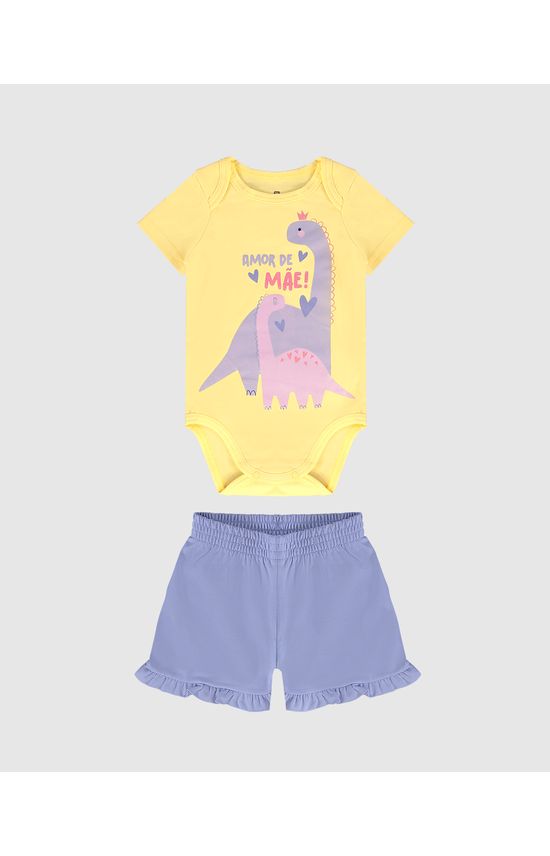 Conjunto Infantil Menina Body Amor De Mãe Em Algodão Malwee Kids