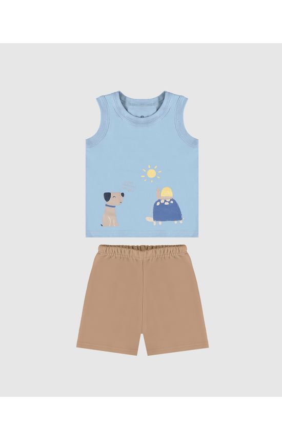 Conjunto Infantil Menino Regata Estampada + Bermuda Em Algodão Malwee Kids