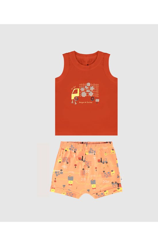 Conjunto Infantil Menino Regata + Bermuda Estampada Em Algodão Malwee Kids