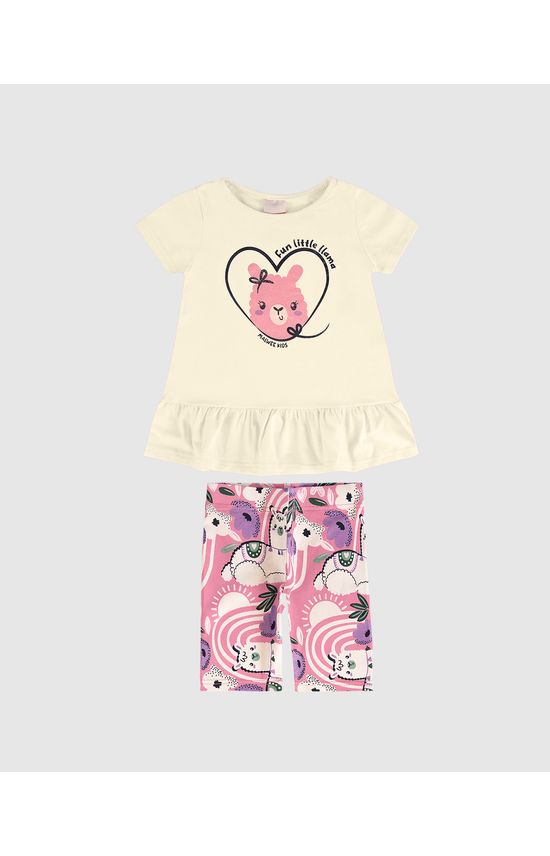 Conjunto Infantil Menina Bermuda Ciclista Estampada Em Algodão Malwee Kids