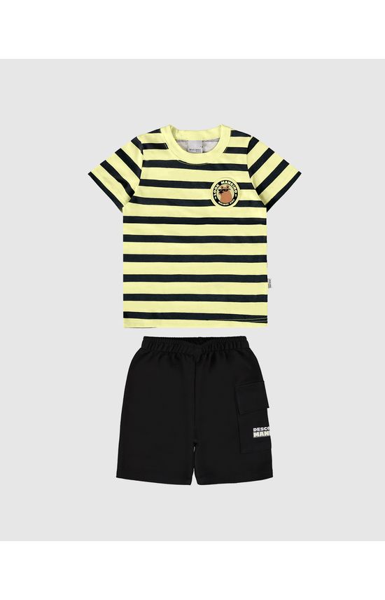 Conjunto Infantil Menino Camiseta Listrada Em Algodão Malwee Kids