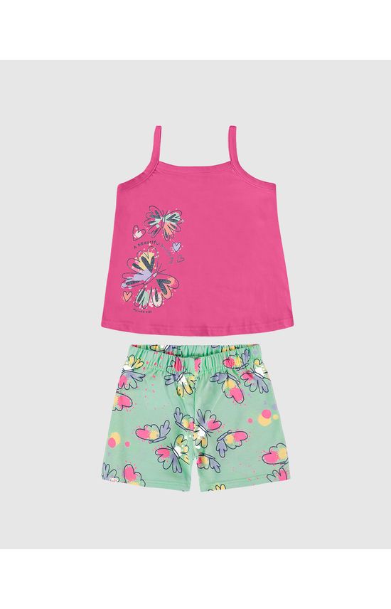 Conjunto Infantil Menina Regata Estampa Com Glitter Em Algodão Malwee Kids