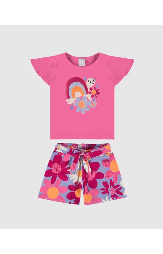 Conjunto Infantil Menina Shorts Estampa Floral Em Algodão Malwee Kids