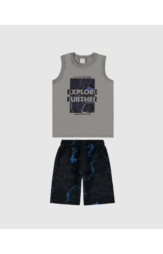 Conjunto Infantil Menino Bermuda Estampada Em Moletinho Malwee Kids