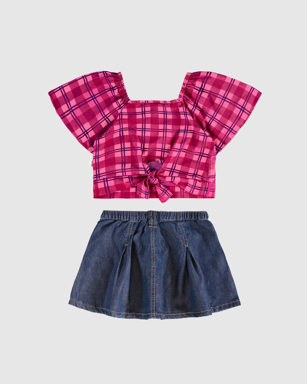 Conjunto Infantil Menina Blusa Xadrez + Saia Jeans Malwee Kids - Imagem 16