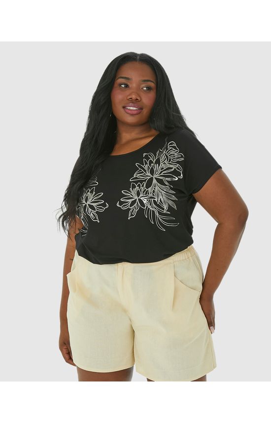 Camiseta Feminina Plus Size Estampa Metalizada Em Viscose Stretch