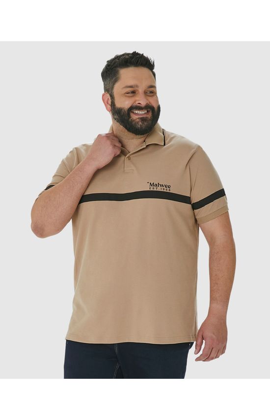 Camisa Polo Masculina Plus Size Listra Frontal Em Piquet Stretch