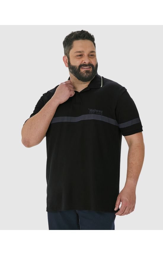 Camisa Polo Masculina Plus Size Listra Frontal Em Piquet Stretch
