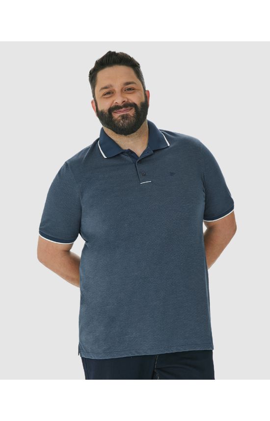 Camisa Polo Masculina Plus Size Abertura Lateral Em Malha Texturizada