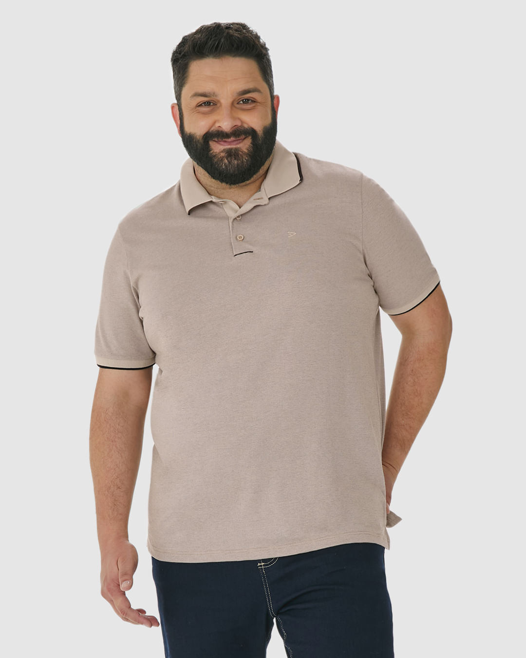 Camisa Polo Masculina Plus Size Abertura Lateral Em Malha Texturizada - Imagem 21