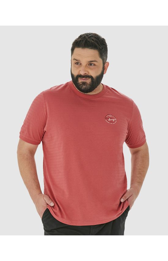 Camiseta Masculina Plus Size Estampa Peitoral Em Malha Listrada