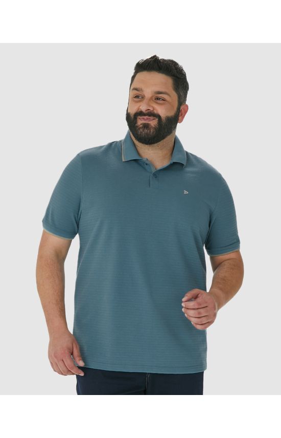 Camisa Polo Masculina Plus Size Bordado Peitoral Em Piquet Listrado