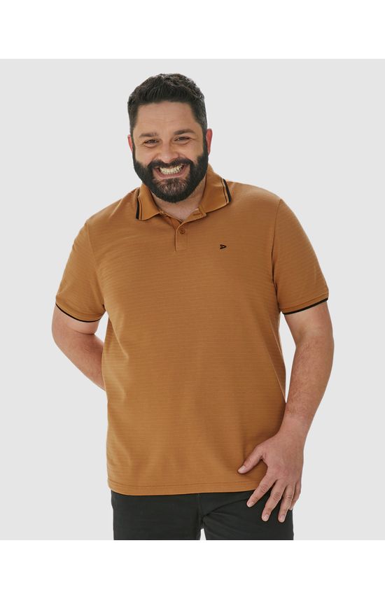 Camisa Polo Masculina Plus Size Bordado Peitoral Em Piquet Listrado