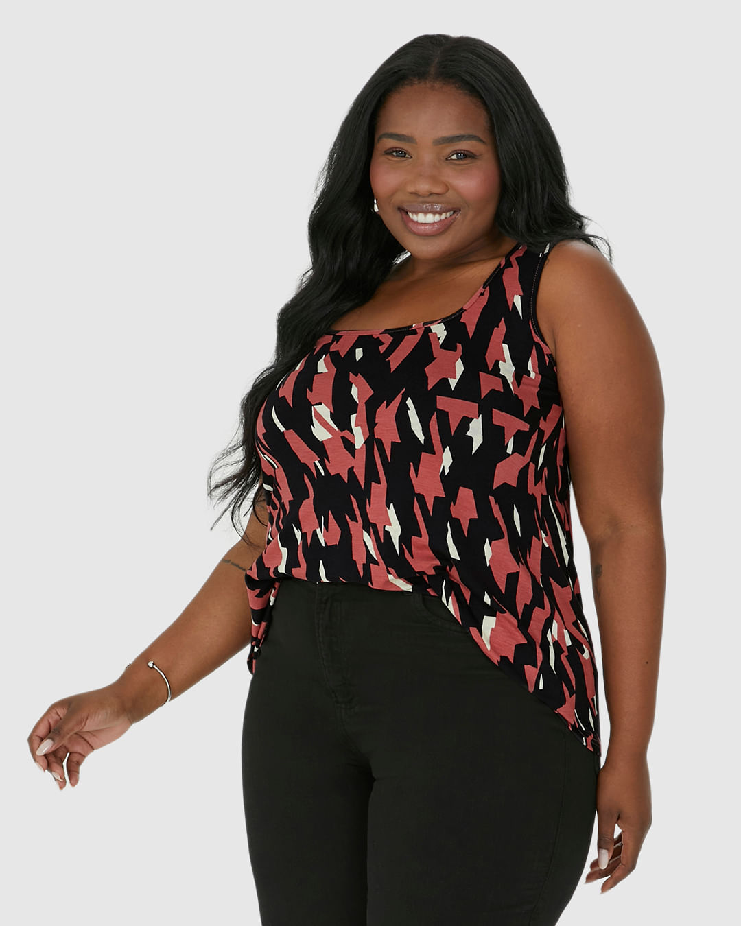 Regata Feminina Plus Size Estampada Decote Quadrado Em Viscose Stretch - Imagem 16
