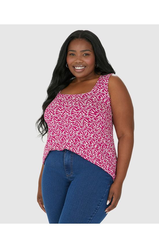 Regata Feminina Plus Size Estampada Decote Quadrado Em Viscose Stretch