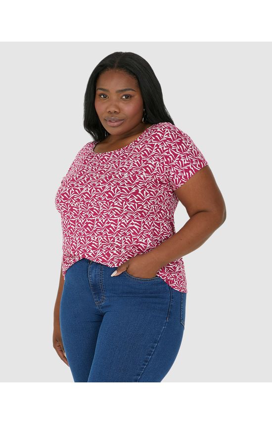 Blusa Feminina Plus Size Estampada Cava Japonesa Em Viscose Stretch