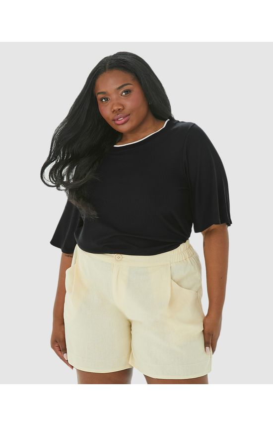 Blusa Feminina Plus Size Ampla Gola Redonda Retilínea Em Viscose Canelada