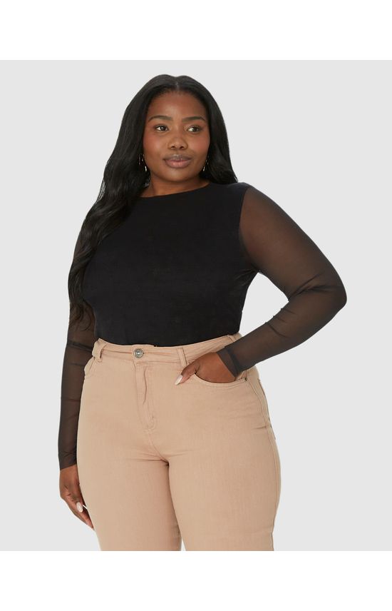 Blusa Feminina Plus Size Justa Em Tule Stretch