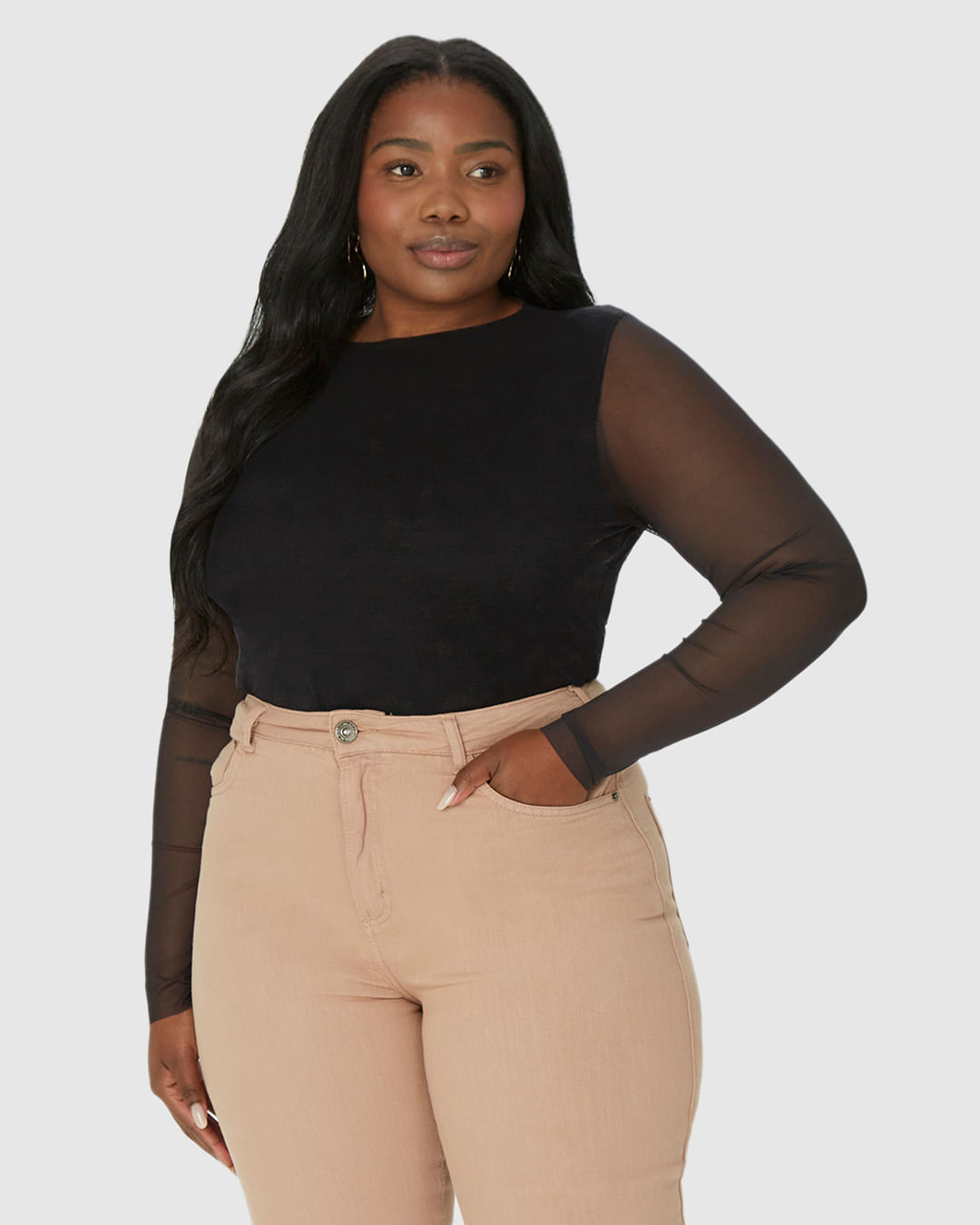 Blusa Feminina Plus Size Justa Em Tule Stretch - Imagem 6