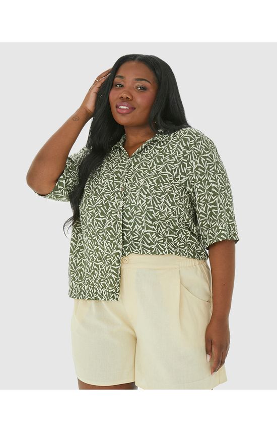 Camisa Feminina Plus Size Box Estampada Em Viscose Lurex