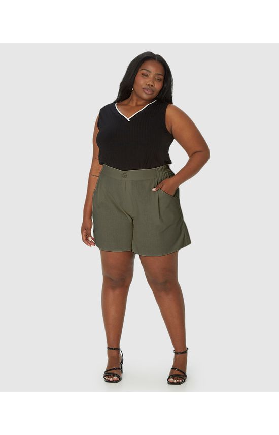 Bermuda Feminina Plus Size Reta Em Viscolinho