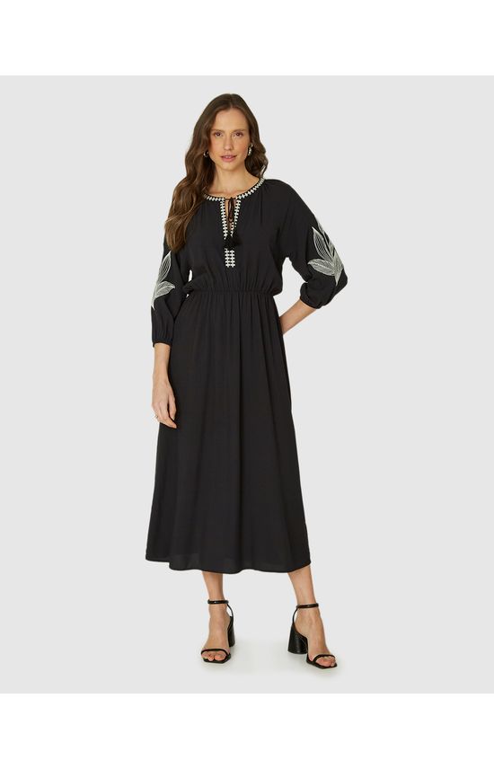 Vestido Midi Feminino Abertura Com Cordão Em Viscose