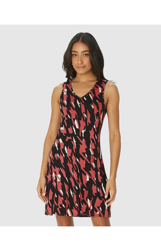 Vestido Feminino Estampado Decote V Em Viscose Stretch