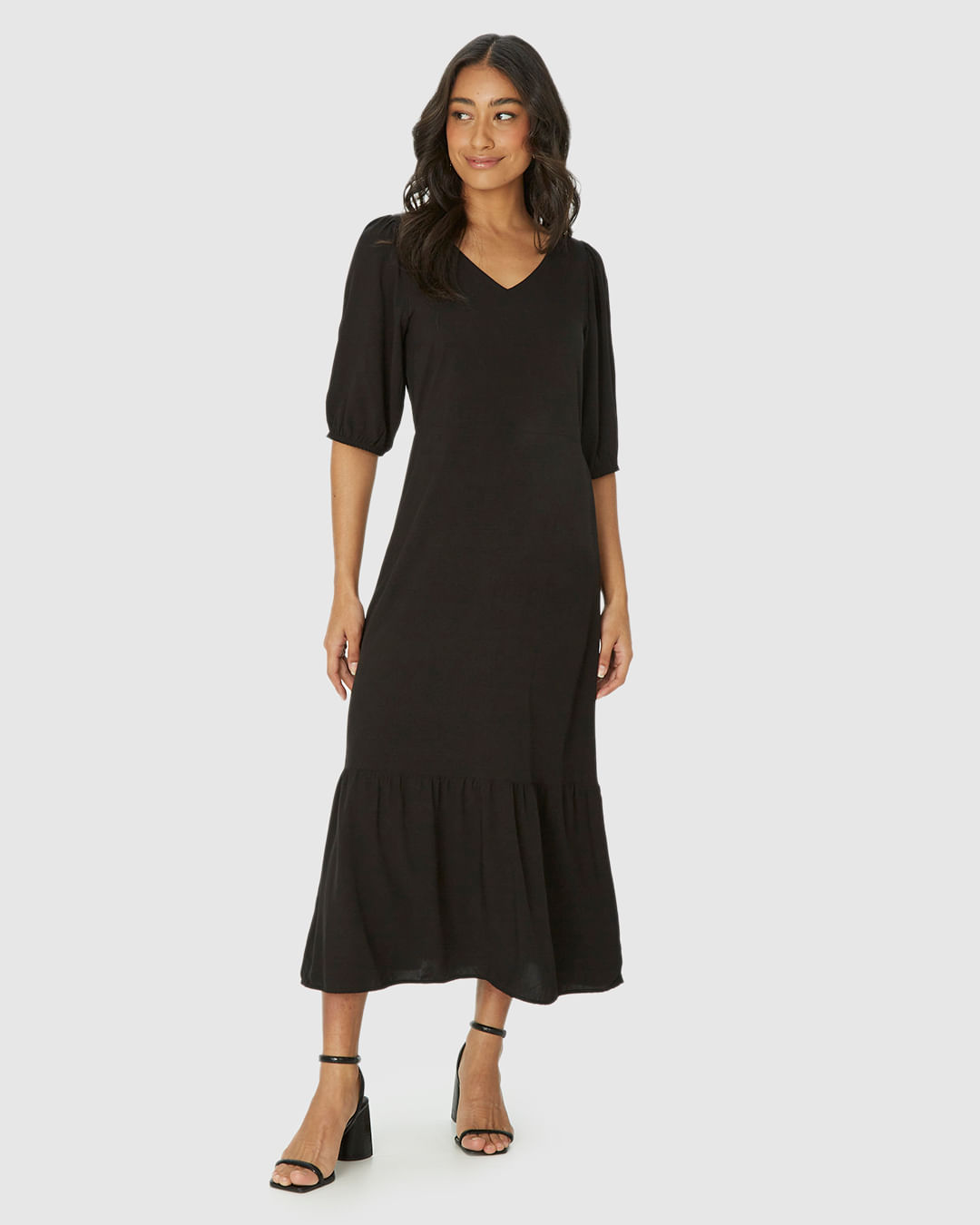 Vestido Midi Feminino Marias Manga 3/4 Em Viscose - Imagem 6