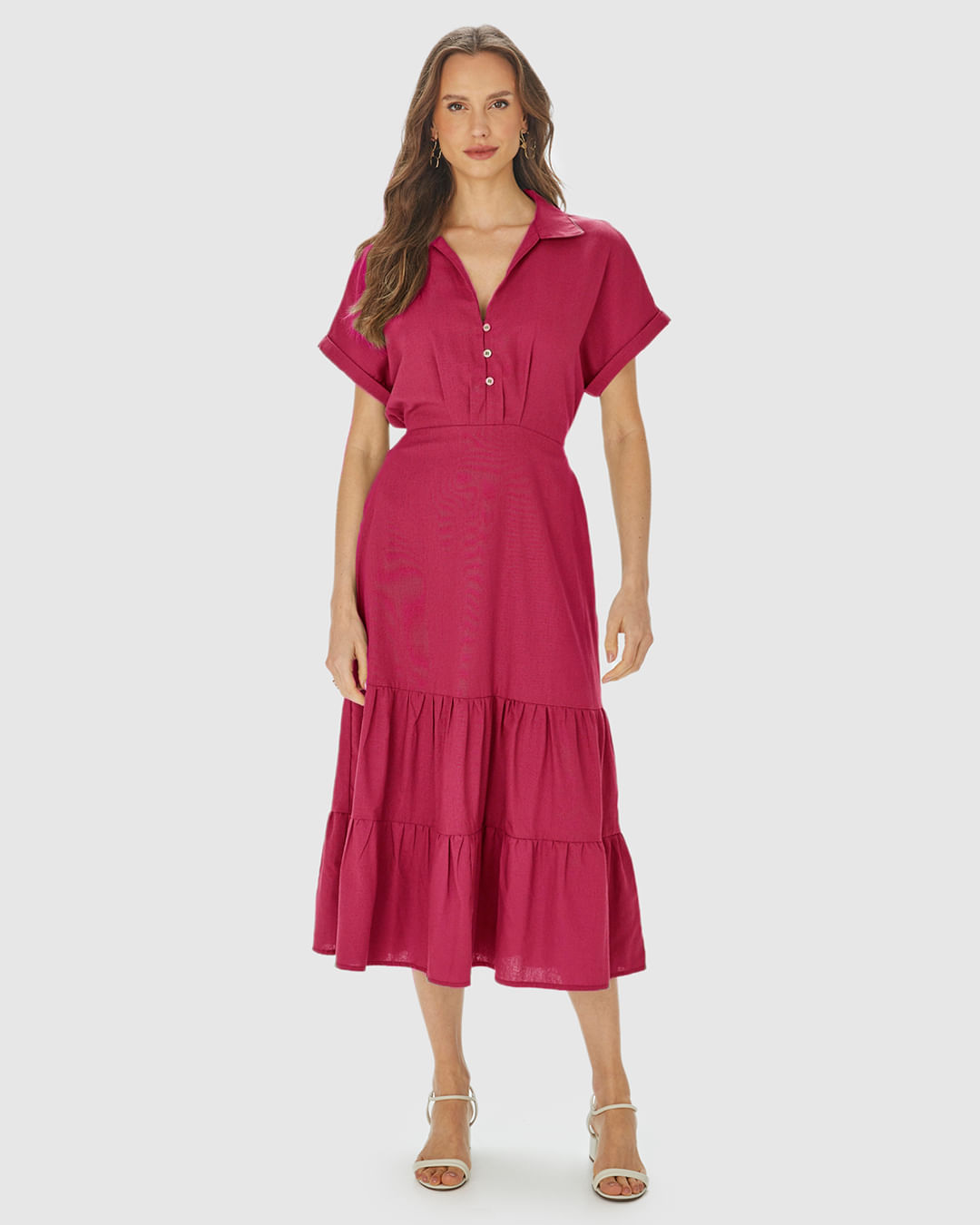 Vestido Midi Feminino Marias Amarração Costas Em Viscolinho - Vermelho - GG