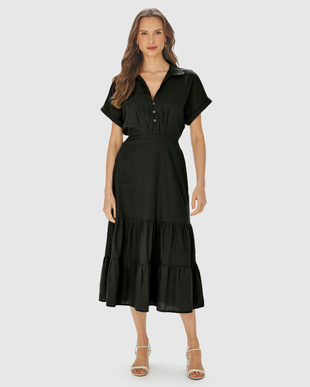 Vestido Midi Feminino Marias Amarração Costas Em Viscolinho