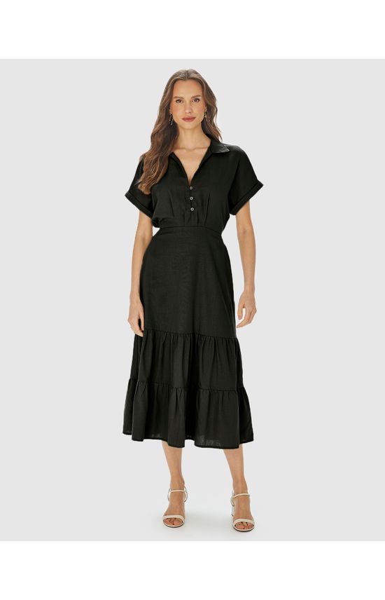 Vestido Midi Feminino Marias Amarração Costas Em Viscolinho