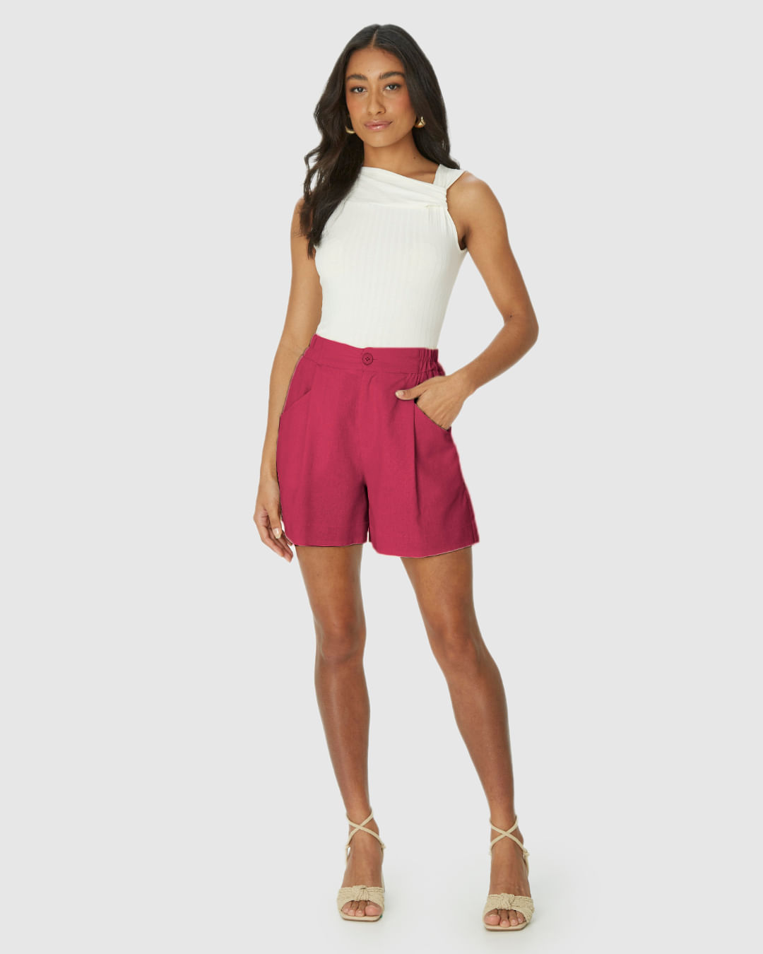 Bermuda Reta Feminina Bolso Funcional Em Viscolinho - Imagem 11