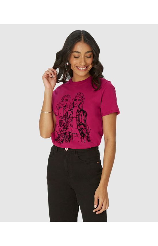 Camiseta Feminina Garotas Ilustrativa Em Algodão
