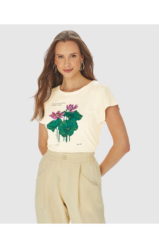 Camiseta Feminina Vitória Régia Em Malha Viscolinho Stretch