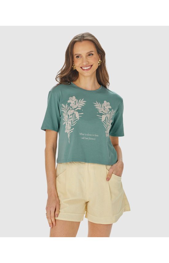 Camiseta Long Cropped Feminina What Is Done With Love Em Algodão