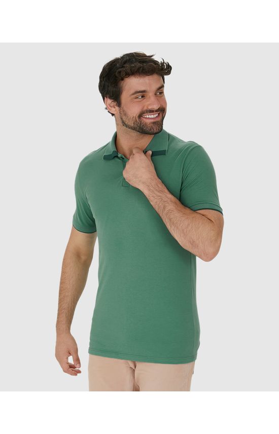 Camisa Polo Masculina Peitilho Cor Contraste Em Piquet Stretch
