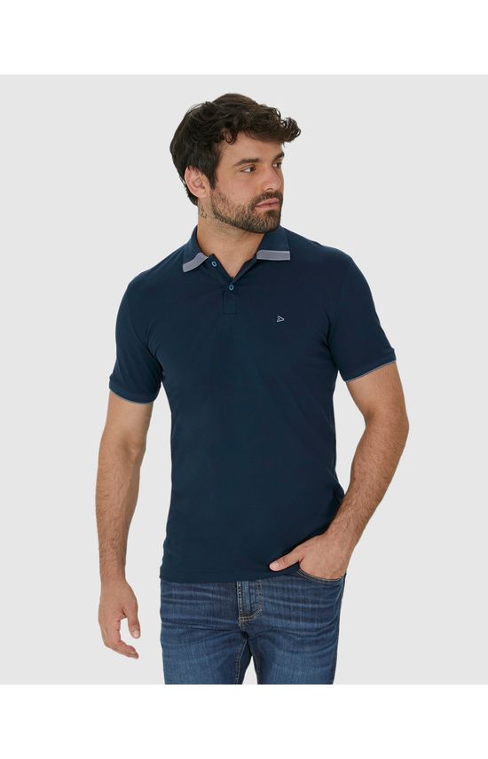 Camisa Polo Masculina Peitilho Cor Contraste Em Piquet Stretch