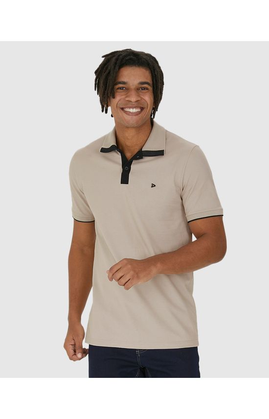 Camisa Polo Masculina Peitilho Cor Contraste Em Piquet Stretch