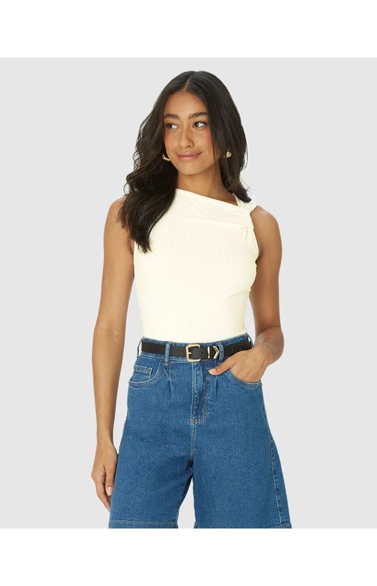 Regata Cropped Feminina Com Detalhe Torção Em Malha Viscose Canelada